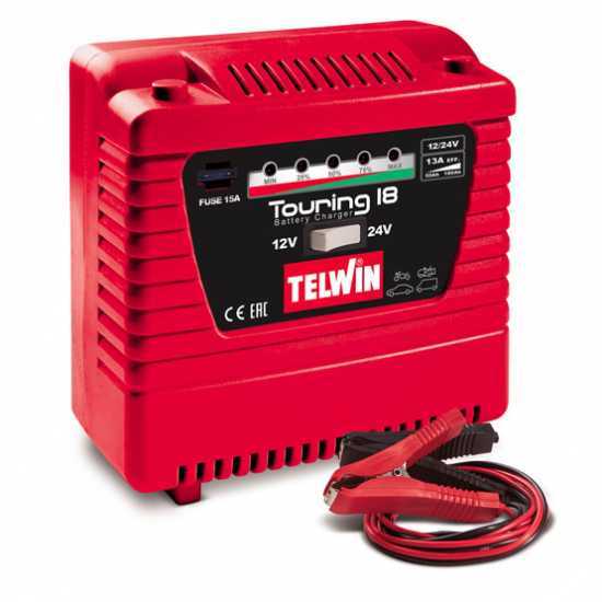 Telwin Touring 18 - Caricabatterie 12/24V - batterie da 60 Ah a 180 Ah e da 50 Ah a 115 Ah