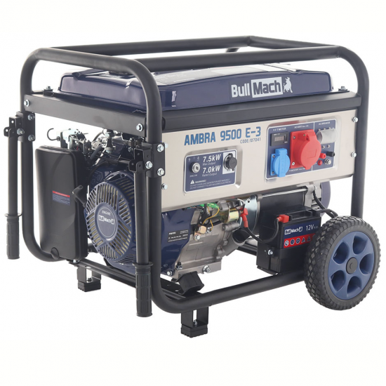 BullMach AMBRA 9500 E-3 - Generatore di corrente carrellato a benzina con AVR 7.5 kW - Continua 7 kW Trifase