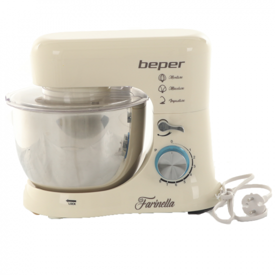 BEPER - Impastarice planetaria - Ciotola da 4,5L in acciao inox - 3 ganci inclusi - 1000W