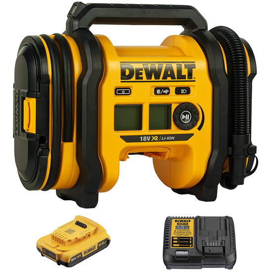 DeWalt DCC018N-XJ - Compressore aria elettrico portatile monofase, oil-less- Batteria 18V/2.0ah e caricabatteria