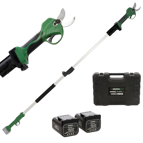 GreenBay TopCut 32 - Forbice elettrica da potatura su asta - 2x 16.8V 2Ah - 150/210 cm