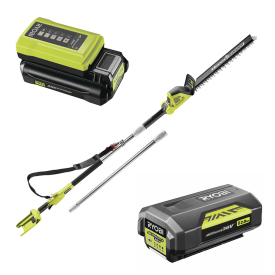 Ryobi RY36PHT50A-0 - Tagliasiepi su asta di prolunga a batteria Max Power 36V/2Ah - lama da 50cm