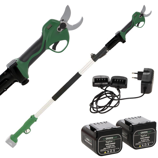 GreenBay TopCut 40 - Forbice elettrica da potatura su asta - 2x 21V 4Ah - 150/210 cm