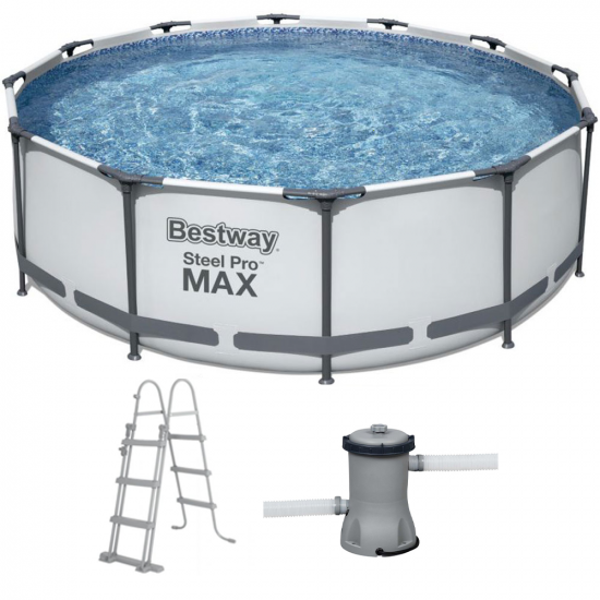Bestway Steel Pro Max 56418 - &Oslash;366x100 cm - Piscina Rotonda + Pompa filtro 16 W e scaletta