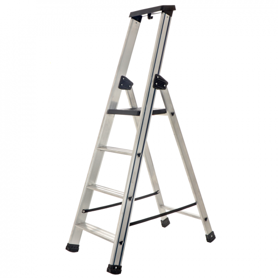 S.T.P. Issima A07IS175, 4 gradini, 1.51 m - Scalandrino in alluminio con cavalletto - Altezza stimata operativa 2.89 m