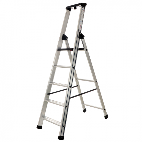 S.T.P. Issima A07IS200, 5 gradini, 1.74 m - Scalandrino in alluminio con cavalletto - Altezza stimata operativa 3.12 m