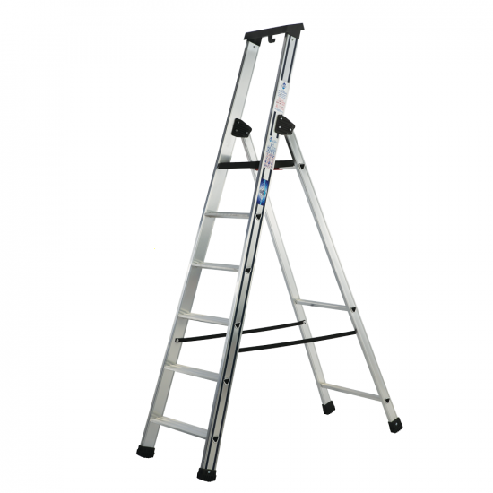 S.T.P. Issima A07IS225, 6 gradini, 1.97 m - Scalandrino in alluminio con cavalletto - Altezza stimata operativa 3.35 m