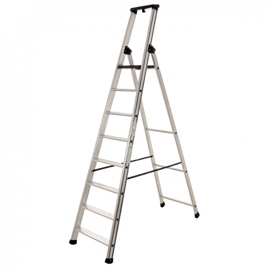 S.T.P. Issima A07IS275, 8 gradini, 2.43 m - Scalandrino in alluminio con cavalletto - Altezza stimata operativa 3.81 m