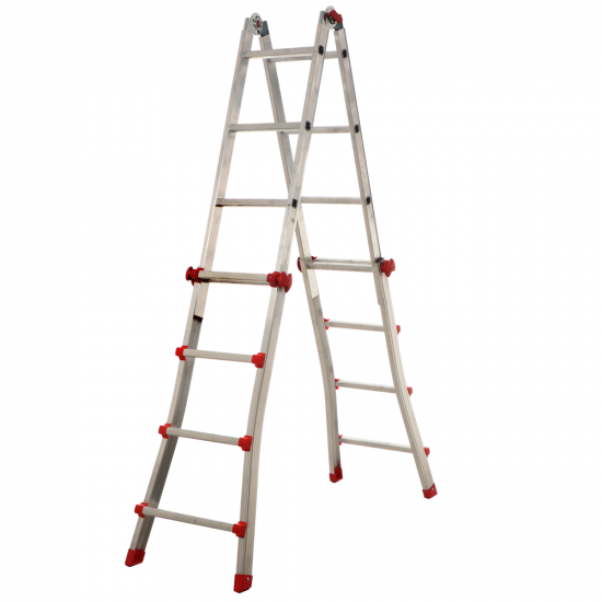 S.T.P. New Red A20NR, 2x8 gradini, 3.90 m - Scala in alluminio telescopica - Altezza stimata operativa 4.90 m