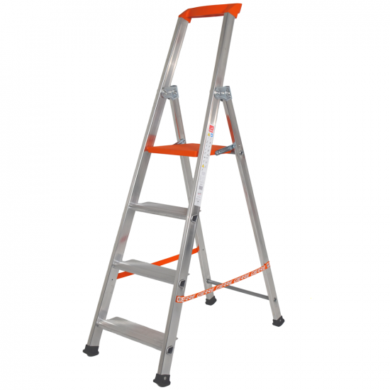 Gierre Stabila AL710, 4 gradini, 1.87 m - Scalandrino in alluminio con cavalletto - Altezza stimata operativa 2.87 m