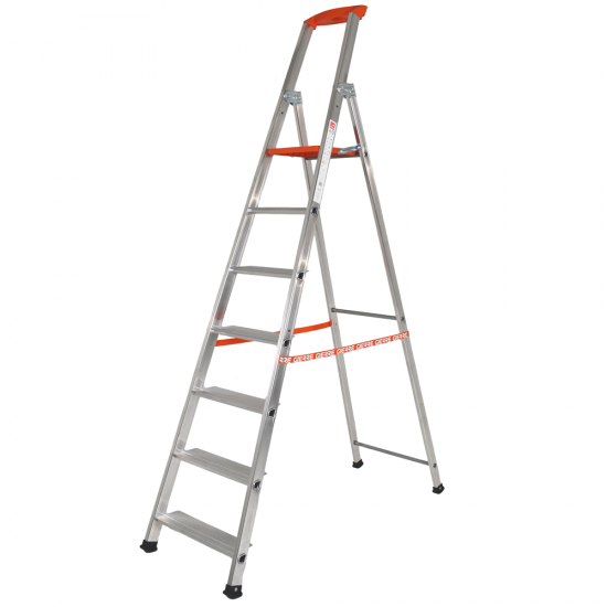 Gierre Stabila AL740, 7 gradini, 2.60 m - Scalandrino in alluminio con cavalletto - Altezza stimata operativa 3.60 m