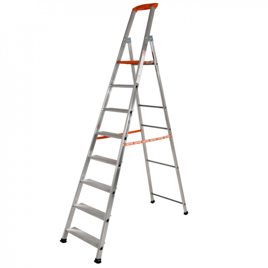 Gierre Stabila AL750, 8 gradini, 2.84 m - Scalandrino in alluminio con cavalletto - Altezza stimata operativa 3.84 m