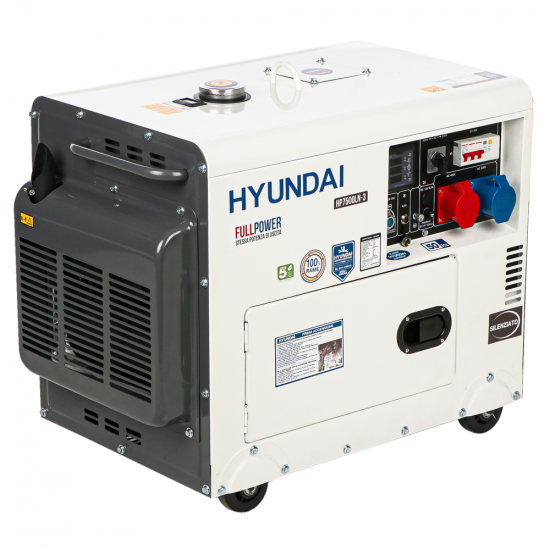 Hyundai HP7500LN-3 - Generatore di corrente 5,5 kW FullPower diesel silenziato - Continua 5 kw - Avv. elettrico