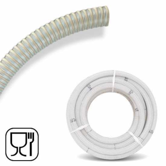 Tubo di pescaggio spiralato trasparente in PVC per alimenti &Oslash; 30 mm - metri 5