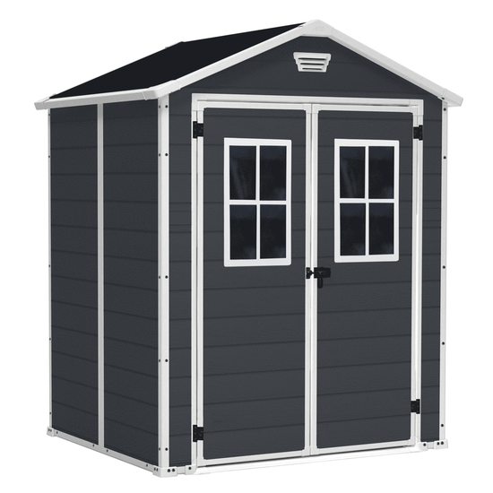 Keter Manor nero - Casetta da giardino - Con finestre frontali - 185x152x226 cm
