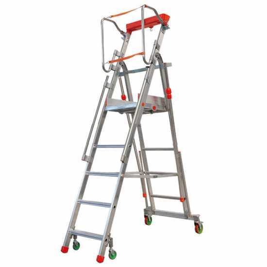Facal Castà CTA-5, 4 gradini, 2.32 m - Scala in alluminio pieghevole su ruote - Altezza stimata operativa 3.11 m