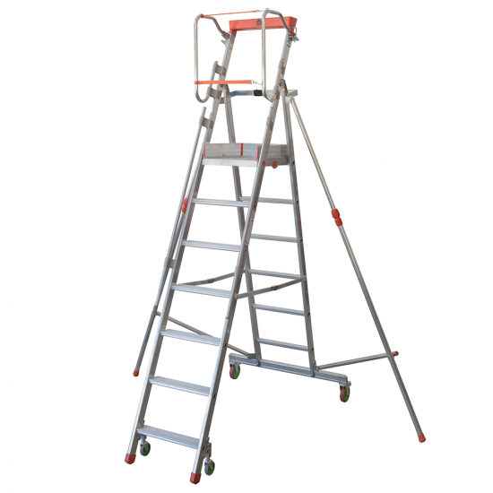 Facal Cast&agrave; CTA-7, 6 gradini, 2.88 m - Scala in alluminio pieghevole su ruote - Altezza stimata operativa 3.76 m