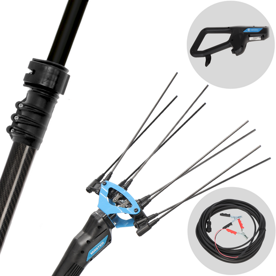 Campagnola MASTER PLUG-IN - Abbacchiatore elettrico 200/250 cm a batteria tipo auto con cavo in dotazione - Asta telescopica in carbonio e alluminio
