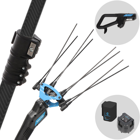 Campagnola MASTER PLUG-IN - Abbacchiatore a batteria al litio 21.6V 5Ah - Asta telescopica in carbonio e alluminio 200/250 cm