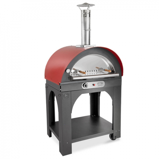 Forno a gas e a legna per pizza da esterno Pulcinella Rosso - per 4 pizze