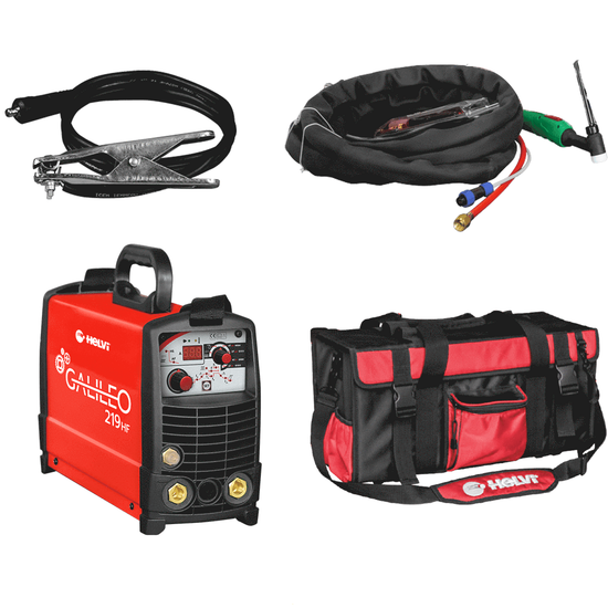 Helvi Galileo TIG 219 HF - Saldatrice Inverter (MMA, TIG HF o LIFT) + Kit Borsa, corrente continua (DC)
