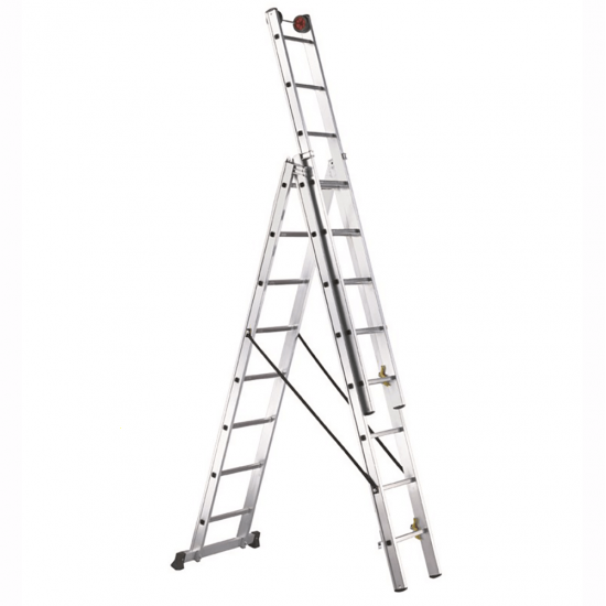 Svelt Euro E3 SCE3R030, 3x12 gradini, 9.10 m - Scala telescopica in alluminio allungabile - Altezza stimata operativa 10.10 m