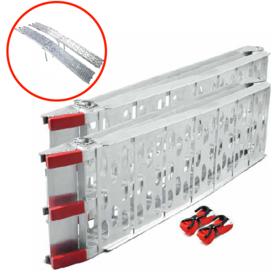 Geotech 226 -  Coppia rampe di carico pieghevoli da 2,26 mt in alluminio - Portata 6.5 quintali -  Con piedini di rinforzo -  Per trattorino, quad, etc.