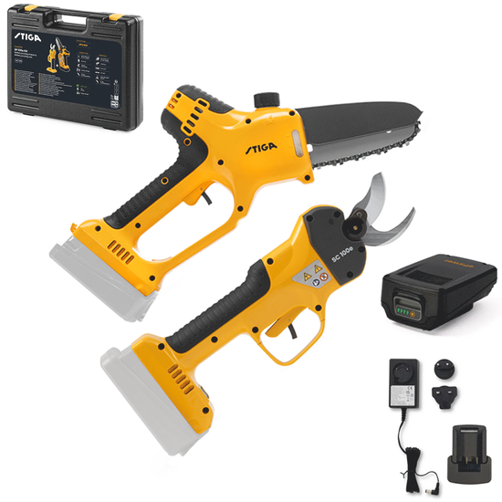 Stiga SP 100e Kit - Kit Potatore a batteria + Forbici elettriche da potatura - 20V/2Ah
