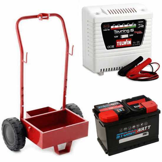 Set completo: carrello in metallo + batteria 50 ah + caricabatteria Telwin Touring 15
