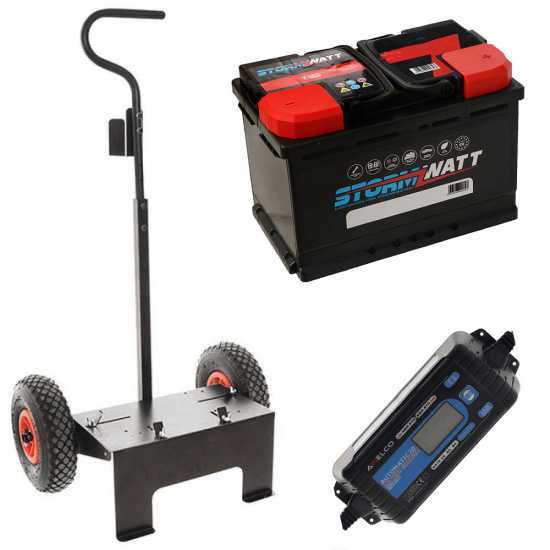 Set completo: carrello Volpi + batteria 100 ah + caricabatteria Awelco Automatic 20