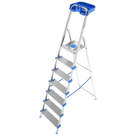 Colombo Atlantica S112A07P, 7 gradini, 2.12 m - Scalandrino in alluminio con cavalletto - Altezza stimata operativa 3.12 m