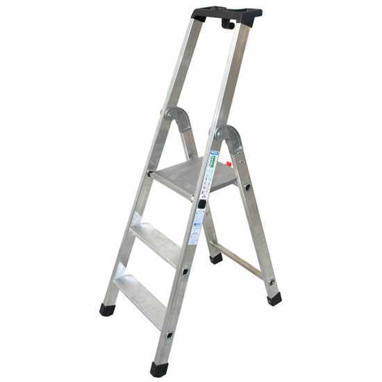 Facal Quadra Q50/3 Tecnoscala, 3 gradini, 1.25 m - Scalandrino in alluminio con cavalletto - Altezza stimata operativa 2.45 m