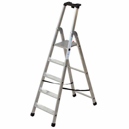 Facal Quadra Q50/5 Tecnoscala, 5 gradini, 1.72 m - Scalandrino in alluminio con cavalletto - Altezza stimata operativa 2.92 m