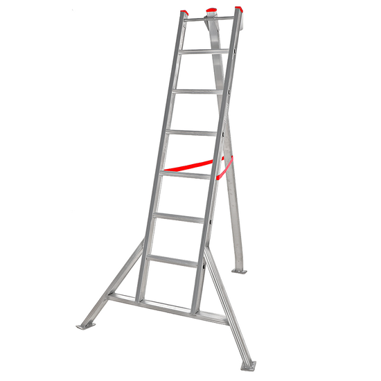 Scala a tre piedi agricola in alluminio nuova Country,  7 gradini, 2.10m - da potatura - Altezza stimata operativa 2.97 m