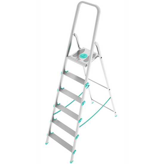 Colombo Libellula S107A06W, 6 gradini, 1.29 m - Scalandrino in alluminio con cavalletto - Altezza stimata operativa 2.29 m