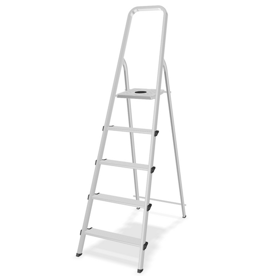 Colombo Stark S109005W, 5 gradini, 1.06 m - Scalandrino in alluminio con cavalletto - Altezza stimata operativa 2.06 m