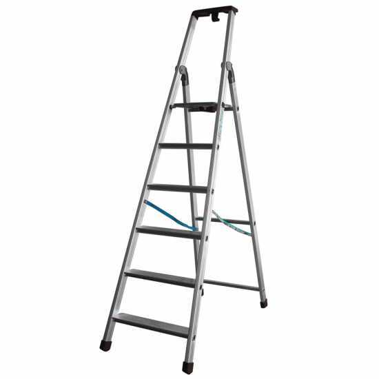 Facal Quadra Q50/6 Tecnoscala, 6 gradini, 1.96 m - Scalandrino in alluminio con cavalletto - Altezza stimata operativa 3.16 m