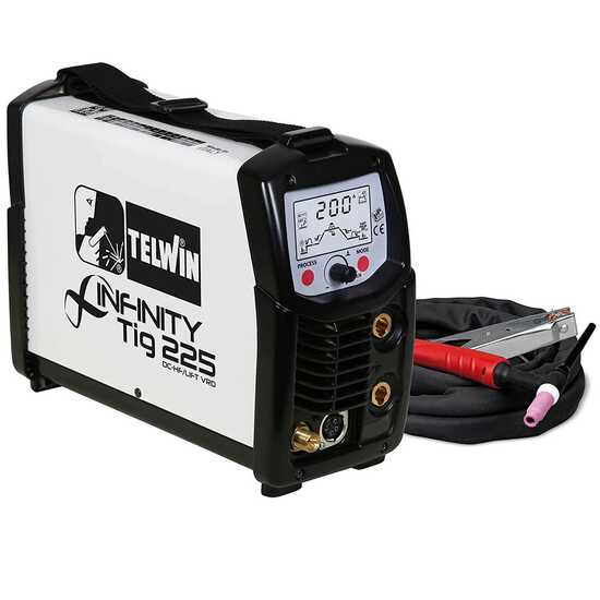 Telwin Infinity 225 DC - Saldatrice Inverter (TIG HF/LIFT, MMA) + Kit, VRD, corrente continua (DC), con display LCD