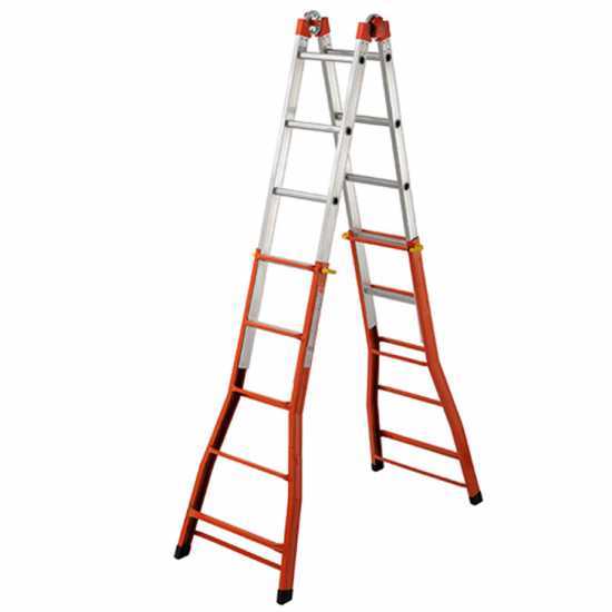 Gierre Peppina AM030, 2x10 gradini, 4.85 m - Scala in acciaio+alluminio telescopica - Altezza stimata operativa 5.85 m