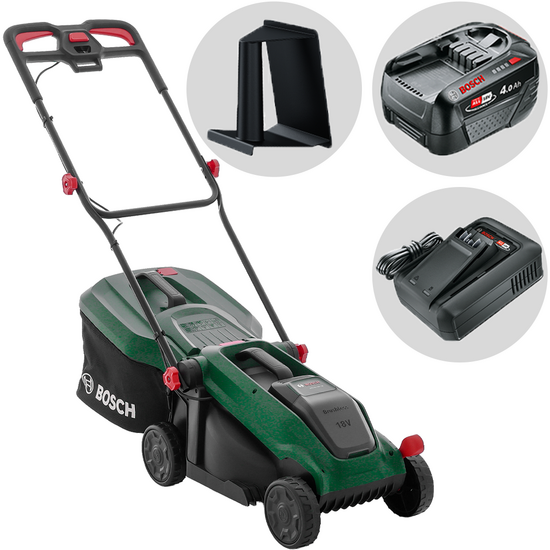 Bosch Rotak18V-32 - Tagliaerba a batteria - 18V/4Ah - Taglio 32 cm + in omaggio 2 batterie 18V 4Ah e caricatore