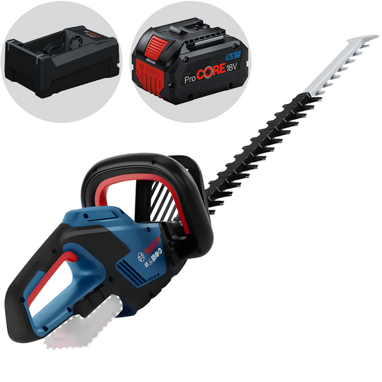 Bosch Professional GHE 18V-50 - Tagliasiepi a batteria 18V/5.5Ah - Nuovo caricatore GAL 12V/18V-80 PRO
