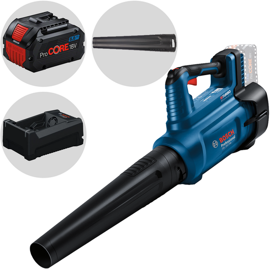 Bosch Professional GBL 18V-750 - Soffiatore a batteria - 18V/8Ah - Nuovo caricatore GAL 12V/18V-80 PRO