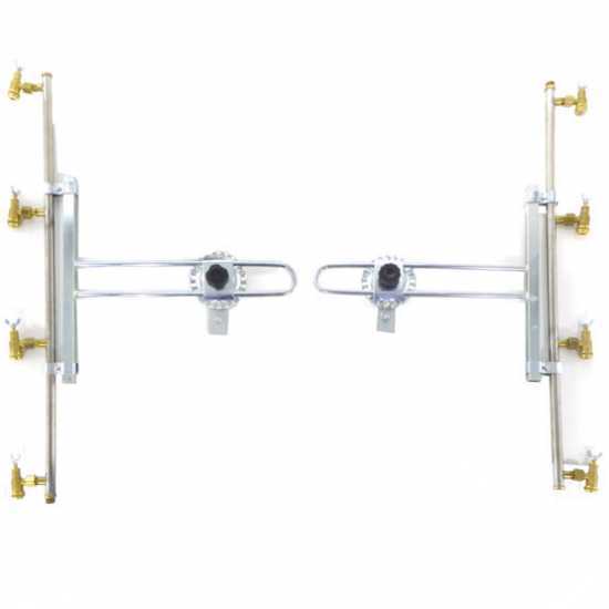 Coppia aste inox irrorazione con getti a farfalla in ottone 4+4 completo di supporti INOX