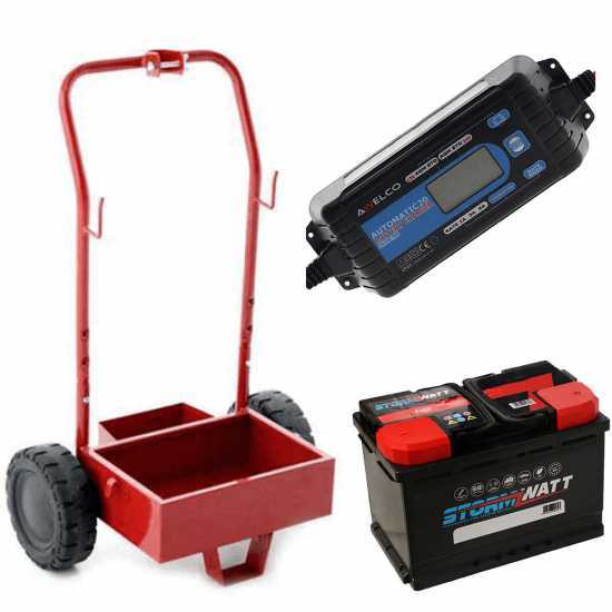Set completo: carrello in metallo + batteria 70 Ah + caricabatteria Awelco Automatic 20