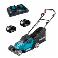 Makita DLM432PT2 - Rasaerba elettrico a batteria 2 X 5 Ah al litio - cesto di raccolta, cm 43