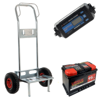 Set completo: carrello porta batteria Geotech + batteria 95 ah + caricabatteria Awelco Automatic 20