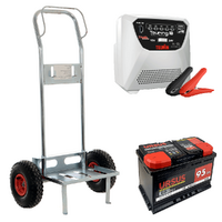 Set completo: carrello porta batteria Geotech + batteria 95 ah + caricabatteria Telwin Touring 18