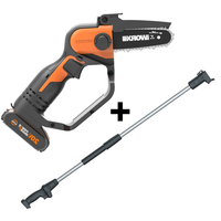 Worx WG324E - Potatore manuale a batteria 20V 2 Ah + asta di prolunga