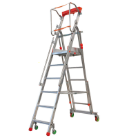 Facal Cast&agrave; CTA-6, 5 gradini, 2.60 m - Scala in alluminio pieghevole su ruote - Altezza stimata operativa 3.39 m