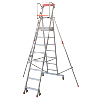 Facal Cast&agrave; CTA-8, 7 gradini, 3.16 m - Scala in alluminio pieghevole su ruote - Altezza stimata operativa 3.95 m